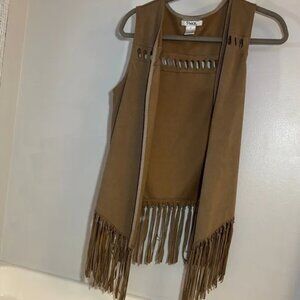 Pinky Brown Suede Fringe Vest Boho Festival Western Country